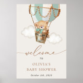 Beer, groene heteluchtballon, Baby shower Welkom Poster (Voorkant)