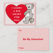 Beer Grote Rode Hart Roze Rand Valentijn Kinder Ka Notitiekaartje (Voorkant / Achterkant)