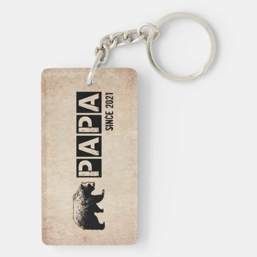 Beer Grunge Papa sinds 2021, zwart Sleutelhanger (achterkant)