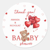 Beer Hartballonnen rood Baby shower Ronde Sticker (Voorkant)