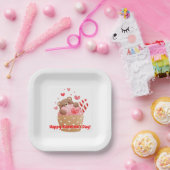 Beer Harten Snoep Valentijn Cupcake Papieren Bordje (Feest)