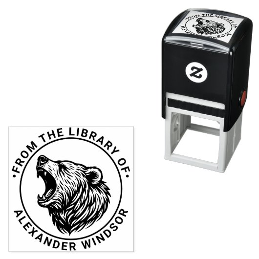 Beer Head Baring Teeth Library Boeknaam Zelfinktende Stempel (In situ)