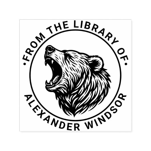 Beer Head Baring Teeth Library Boeknaam Zelfinktende Stempel (Design)