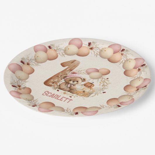 Beer Herfst Beary 1e Verjaardag Meisje Papier Bord (Gekanteld)