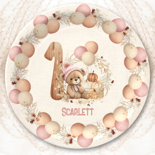 Beer Herfst Beary 1e Verjaardag Meisje Papier Bord