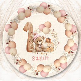 Beer Herfst Beary 1e Verjaardag Meisje Papier Bord