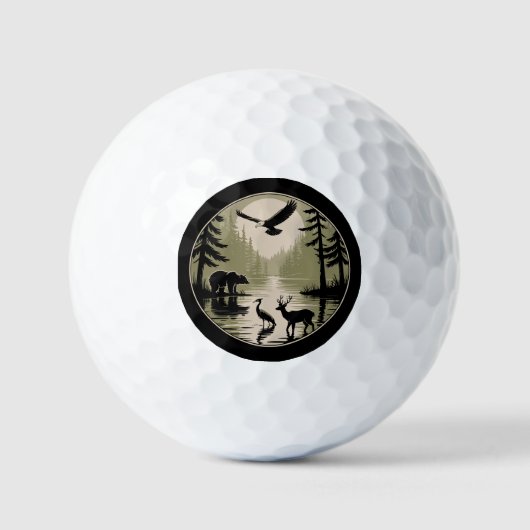 Beer Herten Arend Maan Bos Silhouet Golfballen (Voorkant)