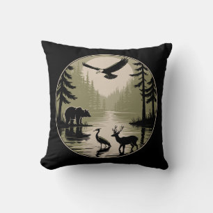 Beer Herten Arend Maan Bos Silhouet Kussen