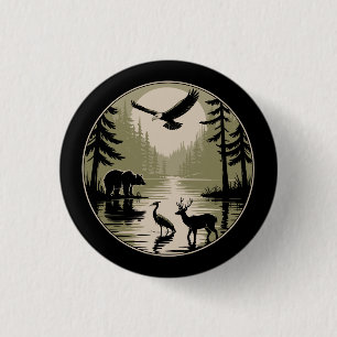 Beer Herten Arend Maan Bos Silhouet Ronde Button 3,2 Cm