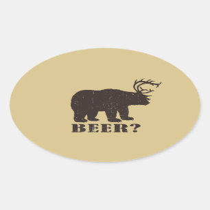 Beer + Herten = Beer? Grappige jachtstickers Ovale Sticker