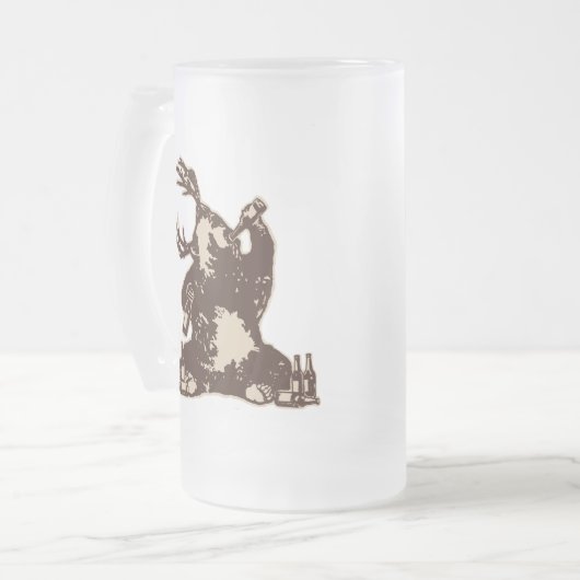 Beer, herten, dronken beer? matglas bierpul (Voorkant links)