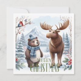 Beer, herten en vogels in de natuur feestdagenkaart