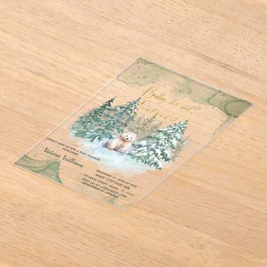 Beer Het is koud buiten Schattige Baby shower Acryl Uitnodigingen (Laagn)