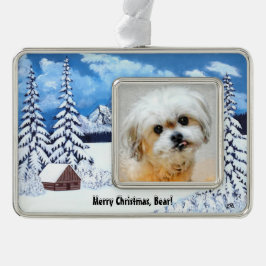 Beer het Malshi Winter WonderOrnament Verzilverd Omlijst Ornament