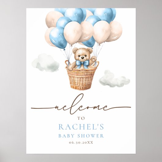 Beer Hete Luchtballon Baby Boy Shower Welkom Poster (Voorkant)