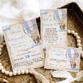 Beer Hete Luchtballon Baby shower Blauw Beige Bedankkaart
