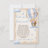 Beer Hete Luchtballon Baby shower Blauw Beige Bedankkaart (Voorkant)