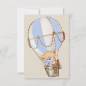 Beer Hete Luchtballon Baby shower Blauw Beige Bedankkaart (Achterkant)