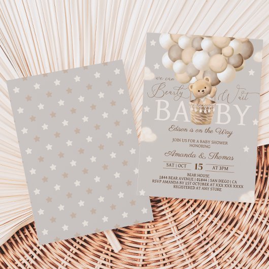 Beer Hete Luchtballon Bearly Wait Baby shower Kaart