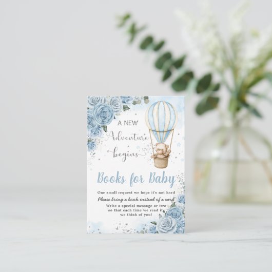 Beer Hete Luchtballon Blauwe Bloemen Boeken voor B Informatiekaartje (Staand voorkant)