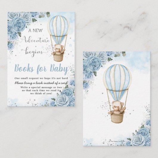 Beer Hete Luchtballon Blauwe Bloemen Boeken voor B Informatiekaartje (Voorkant / Achterkant)