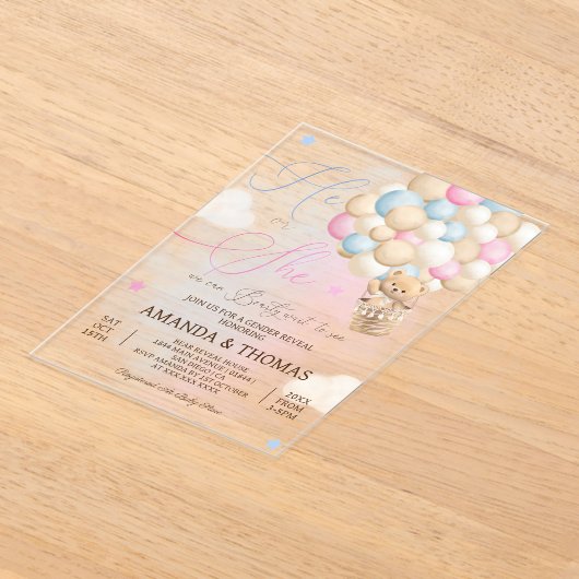 Beer Hete Luchtballon Geslacht Onthulling Acryl Uitnodigingen (Laagn)