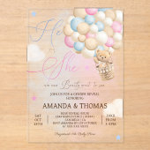 Beer Hete Luchtballon Geslacht Onthulling Acryl Uitnodigingen (Voorkant)