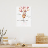 Beer Hete Luchtballon Meisje Baby shower Welkom Poster (Keuken)