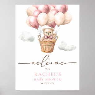 Beer Hete Luchtballon Meisje Baby shower Welkom Poster