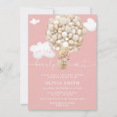 Beer Hete Luchtballon Roze Meisje Baby shower Kaart (Voorkant)