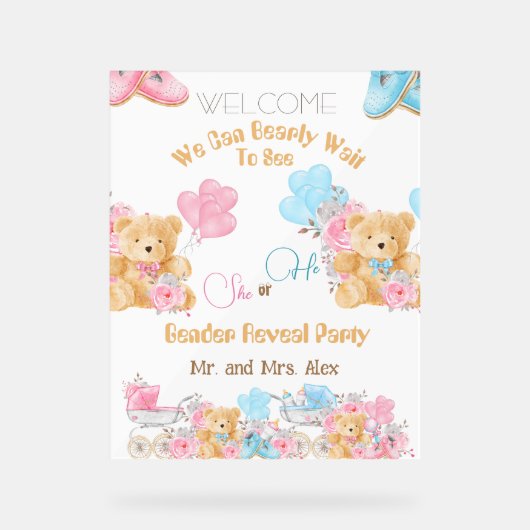 Beer Hij of Zij Gender Onthaal Welkom Acryl Bord (Voorkant)