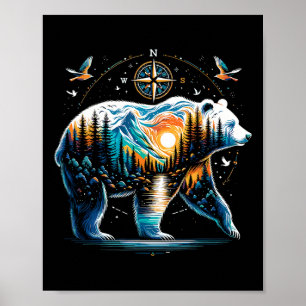 Beer hiking grizzly beer kamperen kampeerder poster
