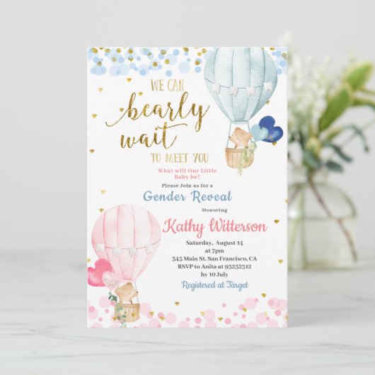 Beer Hoit Air Ballon Gender onthullen Baby shower Kaart (Staand voorkant)
