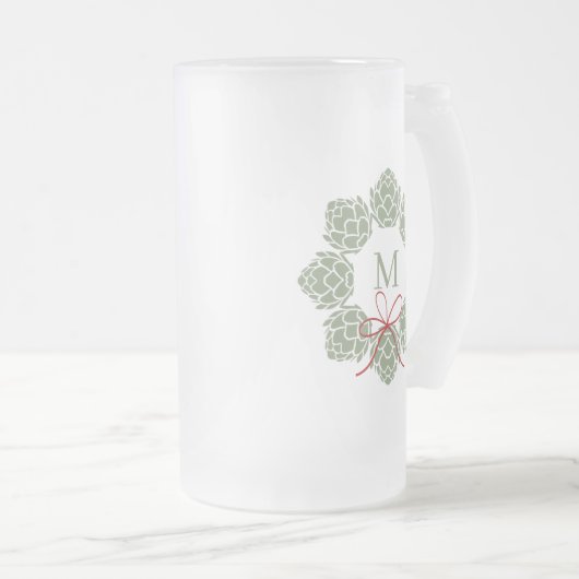Beer Hops Kerstmonogram Matglas Bierpul (Voorkant rechts)