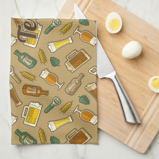 Beer Icons Pattern Kitchen Towel Theedoek (Quarter Fold)