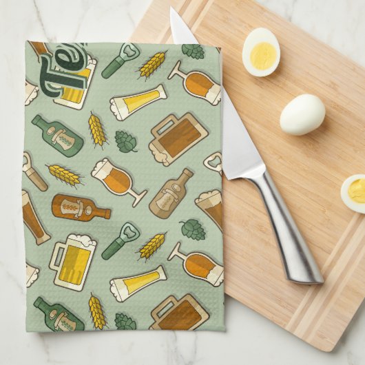 Beer Icons Pattern Kitchen Towel Theedoek (Quarter Fold)