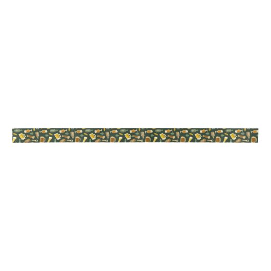 Beer Icons Pattern Satin Ribbon Satijnen Lint (Voorkant)
