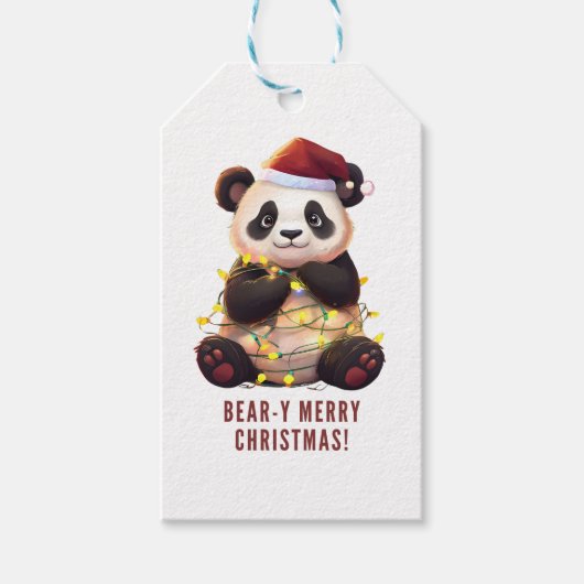 Beer-ige Vrolijke Kerstdagen! Speelse Panda Cadeau Cadeaulabel (Voorkant)