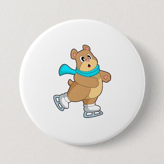 Beer IJsschaatsen IJ-schaatsen Ronde Button 7,6 Cm (Voorkant)