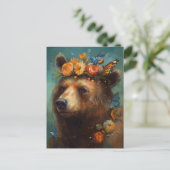 Beer in bloemen en vlinders briefkaart (Staand voorkant)