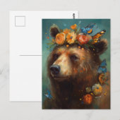 Beer in bloemen en vlinders briefkaart (Voorkant / Achterkant)