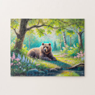 Beer in bosweide pastel krijttekening legpuzzel