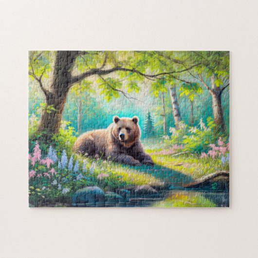 Beer in bosweide pastel krijttekening legpuzzel (Horizontaal)