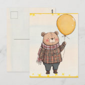 Beer in Bruin Plaid Trui met Gele Ballon Briefkaart (Voorkant / Achterkant)