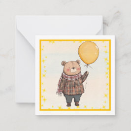 Beer in Bruin Plaid Trui met Gele Ballon Notitiekaartje
