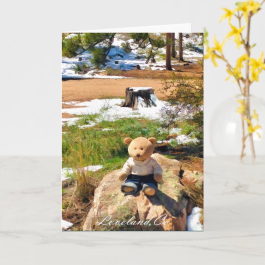 Beer in de Bossen Grappig Wenskaart Kaart (Gele Bloem)