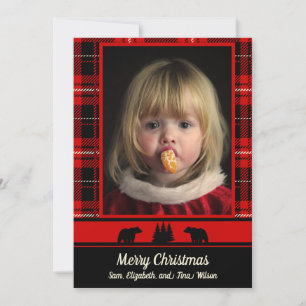 Beer in de Bossen Red Plaid Foto Kerstmis Aankondiging