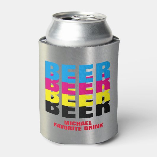 BEER in de kleuren CMYK, zijn favoriete drink Blikjeskoeler (Blikje Voorkant)