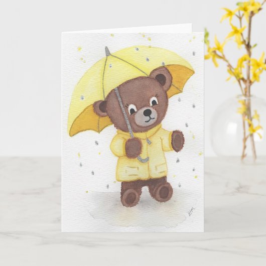 Beer in de regen kaart (Gele Bloem)