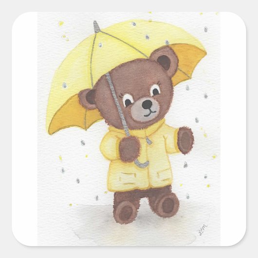 Beer in de regen vierkante sticker (Voorkant)